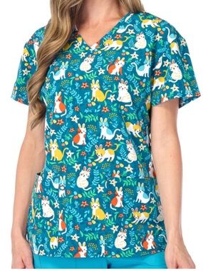 NWT Women’s XL Hoppy Kitty Scrubfinity PerformX Stretch Scrub Top
